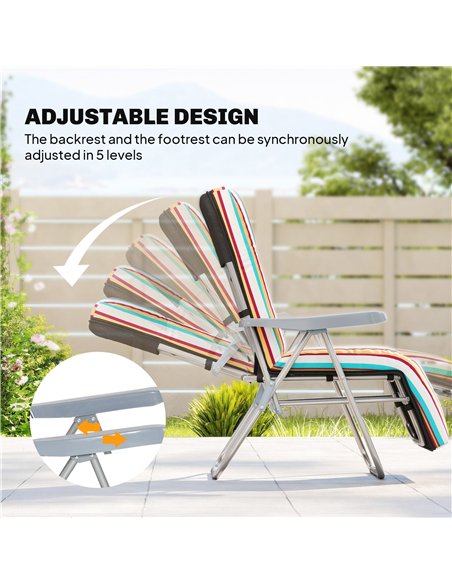 Outsunny Set of 2 Foldable Patio Sun Lounger with Adjustable Backrest and Cushion, Multicoloured - pic 189907 | FastDaddyshop