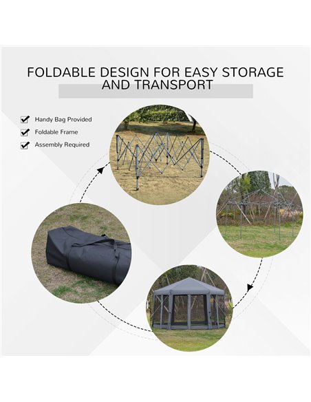 Outsunny 3.2x3.8m Pop Up Gazebo, Hexagonal Canopy Tent with Mesh Sidewalls, Handy Bag, Grey - pic 18991 | FastDaddyshop