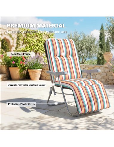 Outsunny Set of 2 Foldable Patio Sun Lounger with Adjustable Backrest and Cushion, Multicoloured