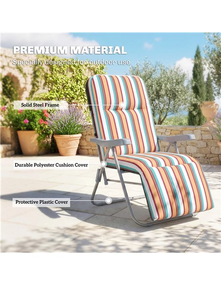 Outsunny Set of 2 Foldable Patio Sun Lounger with Adjustable Backrest and Cushion, Multicoloured - pic 189910 | FastDaddyshop
