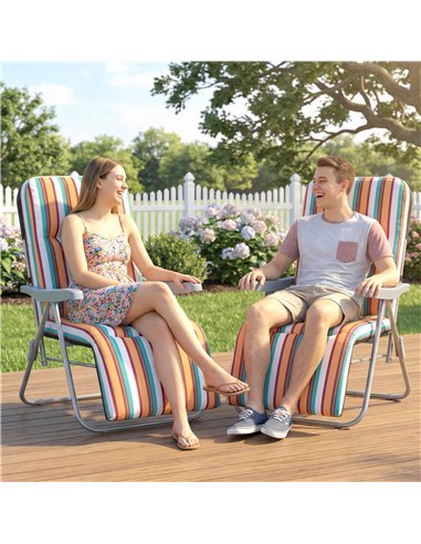 Outsunny Set of 2 Foldable Patio Sun Lounger with Adjustable Backrest and Cushion, Multicoloured