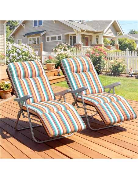 Outsunny Set of 2 Foldable Patio Sun Lounger with Adjustable Backrest and Cushion, Multicoloured - pic 189912 | FastDaddyshop