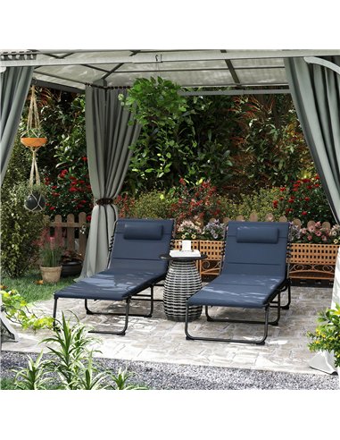 Outsunny Set of Two Reclining Sun Loungers - Dark Blue