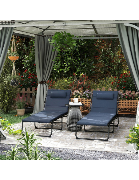 Outsunny Set of Two Reclining Sun Loungers - Dark Blue - pic 189914 | FastDaddyshop