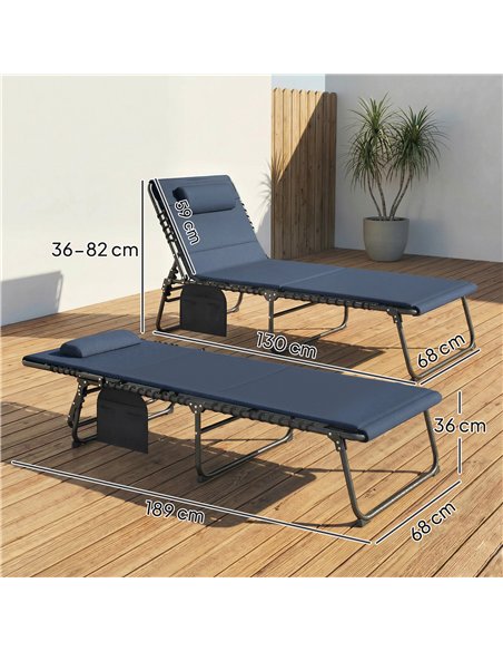 Outsunny Set of Two Reclining Sun Loungers - Dark Blue - pic 189915 | FastDaddyshop
