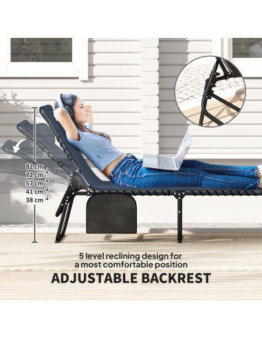 Outsunny Set of Two Reclining Sun Loungers - Dark Blue