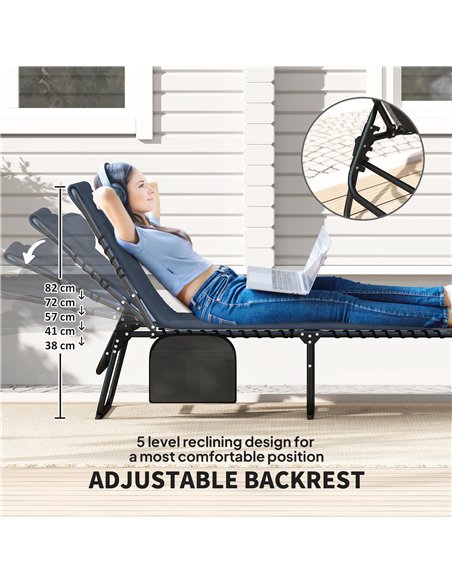 Outsunny Set of Two Reclining Sun Loungers - Dark Blue - pic 189916 | FastDaddyshop