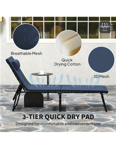 Outsunny Set of Two Reclining Sun Loungers - Dark Blue