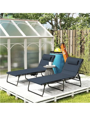 Outsunny Set of Two Reclining Sun Loungers - Dark Blue
