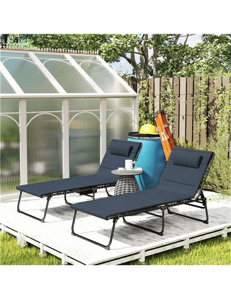 Outsunny Set of Two Reclining Sun Loungers - Dark Blue - pic 189920 | FastDaddyshop
