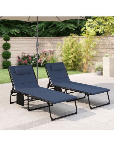 Outsunny Set of Two Reclining Sun Loungers - Dark Blue