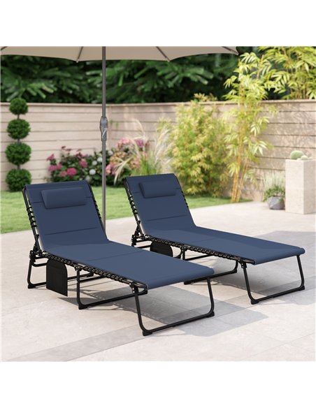 Outsunny Set of Two Reclining Sun Loungers - Dark Blue - pic 189921 | FastDaddyshop
