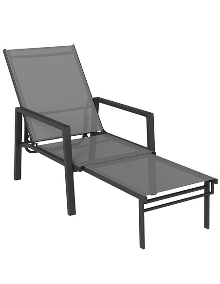 Outsunny Sun Lounger Retracable Footrest 5-Position Adjustable Steel Frame for Beach, Porch, Patio, Camping, Dark Grey - pic 189922 | FastDaddyshop