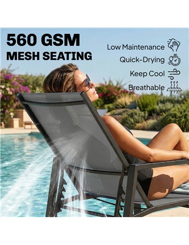 Outsunny Sun Lounger Retracable Footrest 5-Position Adjustable Steel Frame for Beach, Porch, Patio, Camping, Dark Grey