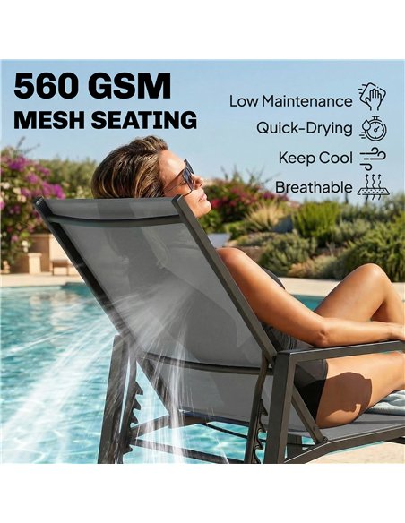 Outsunny Sun Lounger Retracable Footrest 5-Position Adjustable Steel Frame for Beach, Porch, Patio, Camping, Dark Grey - pic 189927 | FastDaddyshop