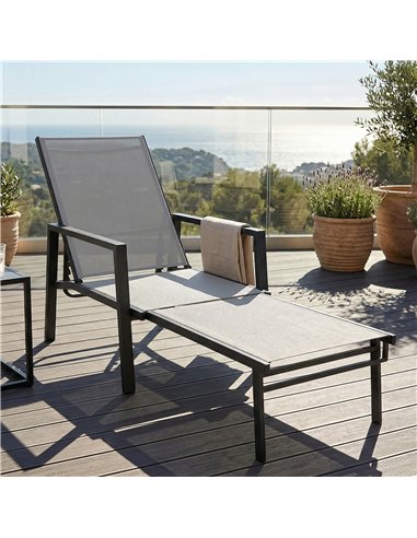 Outsunny Sun Lounger Retracable Footrest 5-Position Adjustable Steel Frame for Beach, Porch, Patio, Camping, Dark Grey