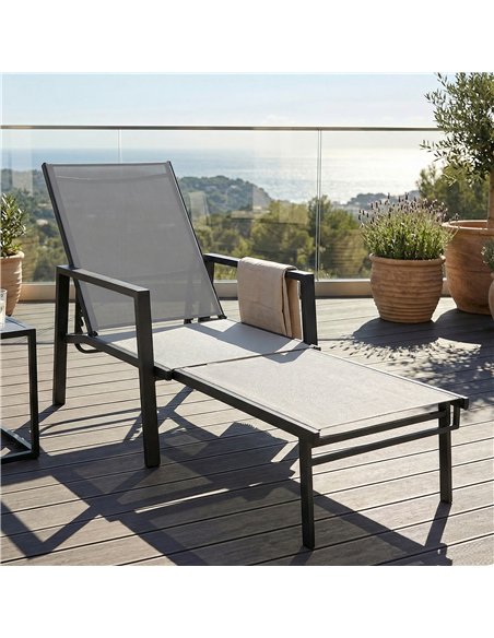 Outsunny Sun Lounger Retracable Footrest 5-Position Adjustable Steel Frame for Beach, Porch, Patio, Camping, Dark Grey - pic 189930 | FastDaddyshop