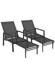 Outsunny Sun Loungers Set of 2 Retractable Footrest 5-Position Adjustable Steel Frame for Beach, Porch, Patio, Camping, Black