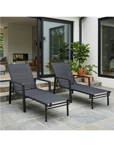 Outsunny Sun Loungers Set of 2 Retractable Footrest 5-Position Adjustable Steel Frame for Beach, Porch, Patio, Camping, Black - pic 189932 | FastDaddyshop