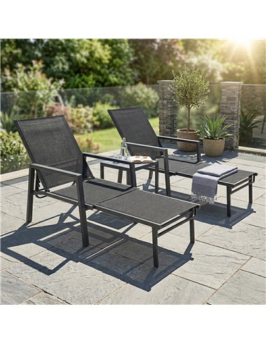 Outsunny Sun Loungers Set of 2 Retractable Footrest 5-Position Adjustable Steel Frame for Beach, Porch, Patio, Camping, Black