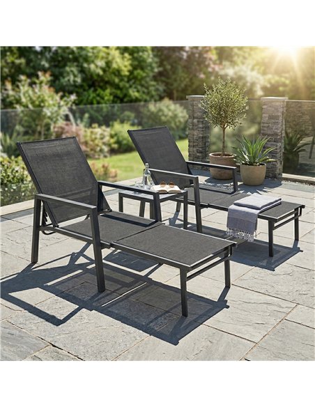 Outsunny Sun Loungers Set of 2 Retractable Footrest 5-Position Adjustable Steel Frame for Beach, Porch, Patio, Camping, Black - pic 189939 | FastDaddyshop