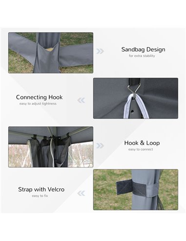 Outsunny 3.2m Pop Up Gazebo Hexagonal Canopy Tent Outdoor Sun Protection with Mesh Sidewalls, Handy Bag, Grey
