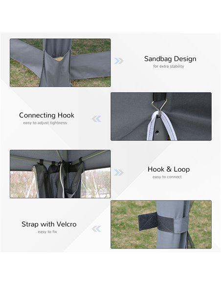 Outsunny 3.2m Pop Up Gazebo Hexagonal Canopy Tent Outdoor Sun Protection with Mesh Sidewalls, Handy Bag, Grey - pic 18994 | FastDaddyshop
