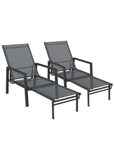 Outsunny Sun Loungers Set of 2 Retractable Footrest 5-Position Adjustable Steel Frame for Beach, Porch, Patio, Camping, Dark Gre