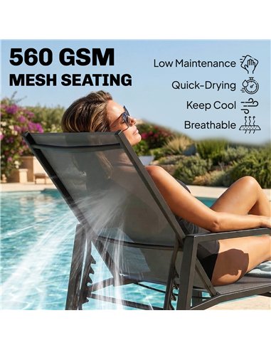 Outsunny Sun Loungers Set of 2 Retractable Footrest 5-Position Adjustable Steel Frame for Beach, Porch, Patio, Camping, Dark Gre