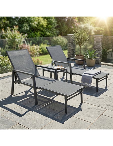 Outsunny Sun Loungers Set of 2 Retractable Footrest 5-Position Adjustable Steel Frame for Beach, Porch, Patio, Camping, Dark Gre - pic 189948 | FastDaddyshop