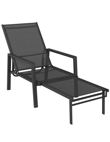 Outsunny Sun Lounger Retractable Footrest 5-Position Adjustable Steel Frame for Beach, Porch, Patio, Camping, Black - pic 189949 | FastDaddyshop
