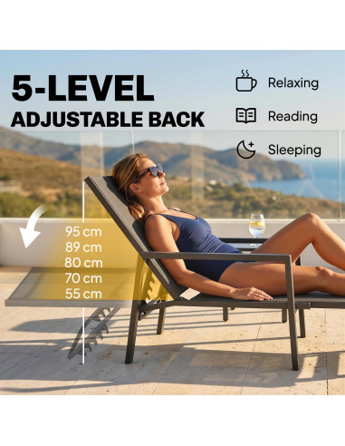 Outsunny Sun Lounger Retractable Footrest 5-Position Adjustable Steel Frame for Beach, Porch, Patio, Camping, Black