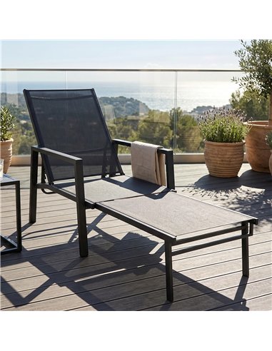 Outsunny Sun Lounger Retractable Footrest 5-Position Adjustable Steel Frame for Beach, Porch, Patio, Camping, Black