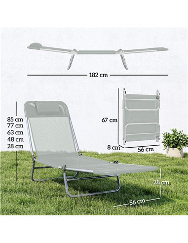 Outsunny Steel Frame Sun Lounger, with Reclining Back - Light Grey