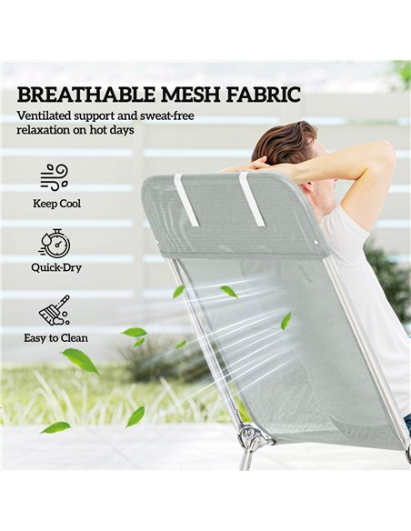Outsunny Steel Frame Sun Lounger, with Reclining Back - Light Grey - pic 189962 | FastDaddyshop