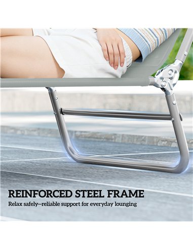 Outsunny Steel Frame Sun Lounger, with Reclining Back - Light Grey