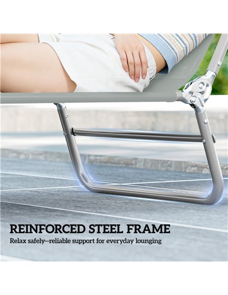 Outsunny Steel Frame Sun Lounger, with Reclining Back - Light Grey - pic 189964 | FastDaddyshop