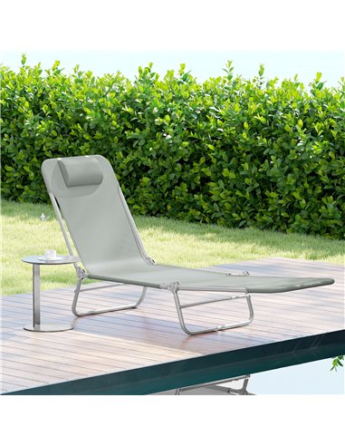 Outsunny Steel Frame Sun Lounger, with Reclining Back - Light Grey