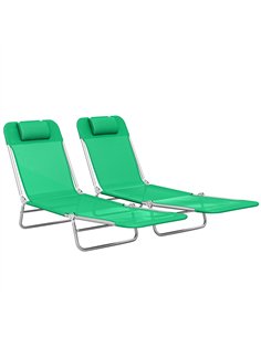 Outsunny Set of Two Steel Frame Sun Loungers, with Reclining Backs - Dark Green