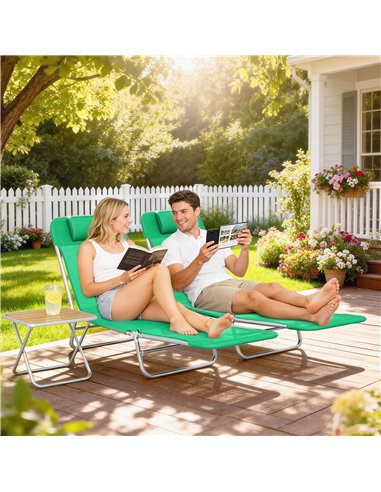 Outsunny Set of Two Steel Frame Sun Loungers, with Reclining Backs - Dark Green