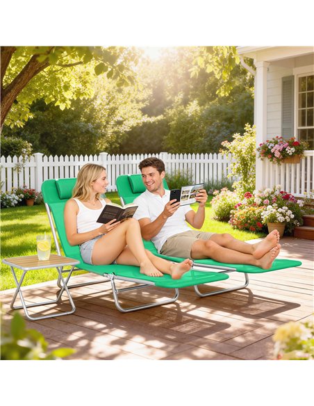 Outsunny Set of Two Steel Frame Sun Loungers, with Reclining Backs - Dark Green - pic 189968 | FastDaddyshop