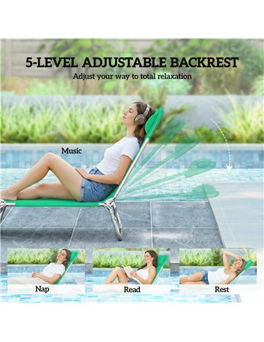 Outsunny Set of Two Steel Frame Sun Loungers, with Reclining Backs - Dark Green