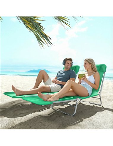 Outsunny Set of Two Steel Frame Sun Loungers, with Reclining Backs - Dark Green
