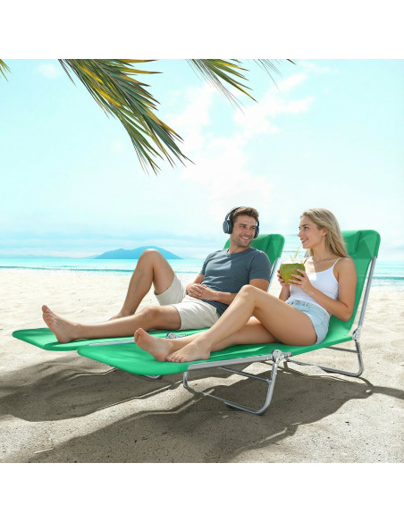 Outsunny Set of Two Steel Frame Sun Loungers, with Reclining Backs - Dark Green - pic 189974 | FastDaddyshop