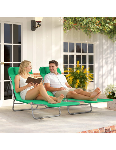 Outsunny Set of Two Steel Frame Sun Loungers, with Reclining Backs - Dark Green