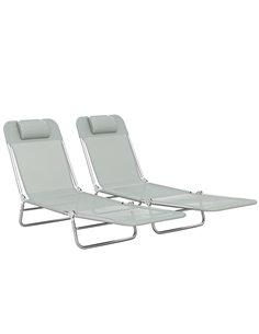 Outsunny Set of Two Steel Frame Sun Loungers, with Reclining Backs - Light Grey