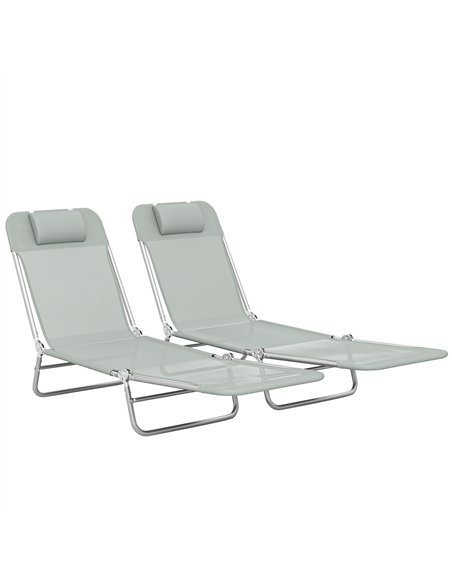 Outsunny Set of Two Steel Frame Sun Loungers, with Reclining Backs - Light Grey - pic 189976 | FastDaddyshop