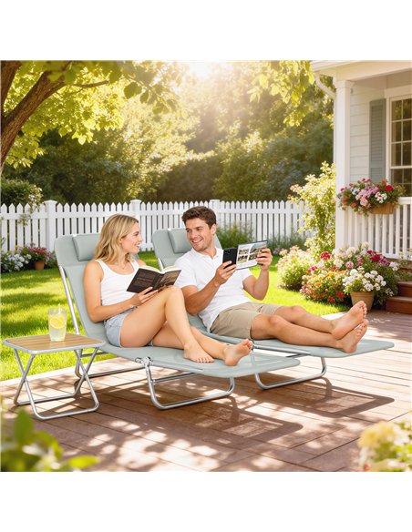Outsunny Set of Two Steel Frame Sun Loungers, with Reclining Backs - Light Grey - pic 189977 | FastDaddyshop
