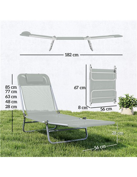 Outsunny Set of Two Steel Frame Sun Loungers, with Reclining Backs - Light Grey - pic 189978 | FastDaddyshop