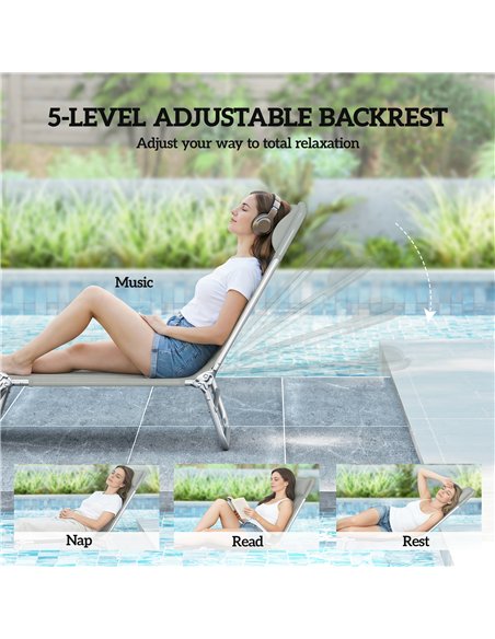 Outsunny Set of Two Steel Frame Sun Loungers, with Reclining Backs - Light Grey - pic 189979 | FastDaddyshop